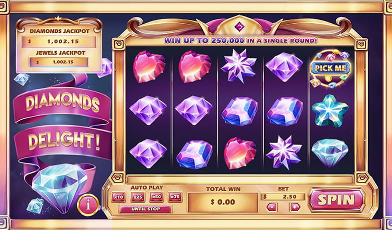 Paytable showing the symbols of the Diamond's Delight slot.